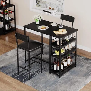 Dining Table Set With Counter Height Kitchen Table & 2 Upholstered Bar Stools US - Picture 1 of 7