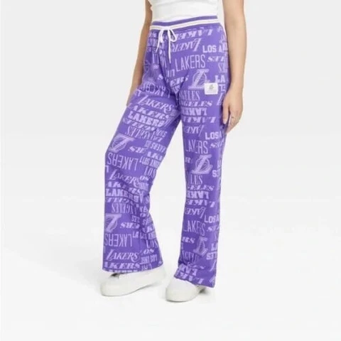 NBA LA Lakers Wide Leg Graphic Pants Women's L LARGE Purple NEW WITH TAGS Cover