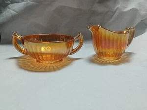 Vintage Imperial Carnival Glas Milchkännchen & Zuckerdose, Ringelblume irisierend - Bild 1 von 12