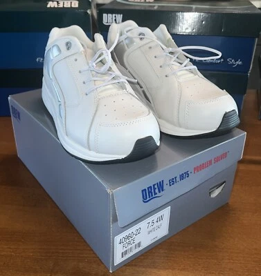 Drew Mens Force White Leather Comfort Sneaker Size 7.5 Wide 4W New 40960-22 NIB - Image 1 of 4