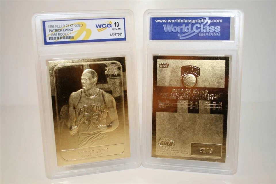 Tarjeta de oro de 23 quilates de novato Fleer Patrick Ewing 1986-87 esculturada gema graduada como nueva 10 Foto 1 de 1