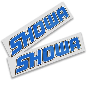 SHOWA fork decals graphics stickers on White blue and black 150mm W x 2 - Picture 1 of 3