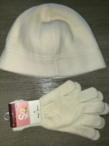 women NEW IVORY KNIT WINTER GLOVES fleece BEANIE WINTER HAT one size fits most - Picture 1 of 1