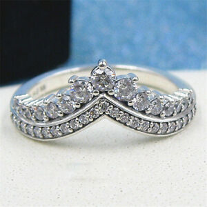 Authentic 100% 925 Sterling Silver Princess Wish Crown CZ Ring Size 5 6 7 8 9