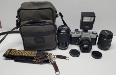Yashica FX-2 35mm SLR Camera With 3 Lens and Extras TESTED Please Read - Image 1 of 4