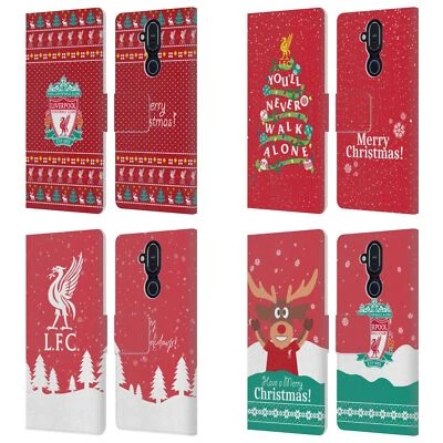 LIVERPOOL FC LFC FESTIVE CHRISTMAS PU LEATHER BOOK WALLET CASE FOR NOKIA PHONES - Image 1 of 4