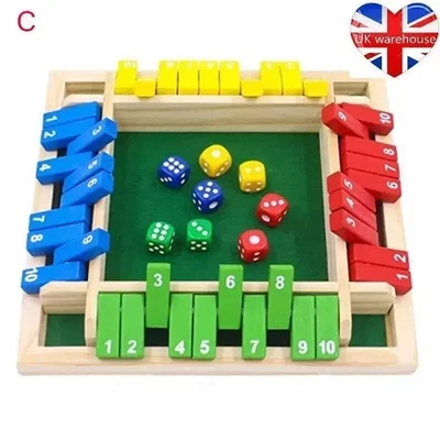 Wooden Dice Board Game Shut The Box for 4 Players Flaps & Dices Game Parent-chi - Image 1 of 3