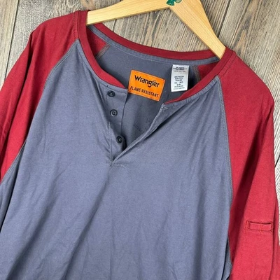 Wrangler FR Flame Resistant Henley Shirt Red Gray Long Sleeve Men 3XL Workwear - Image 1 of 4