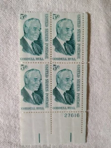 US Stamp Scott #1235, Cordell Hull, 5c,  Plate Block,  MNH/OG - Picture 1 of 2