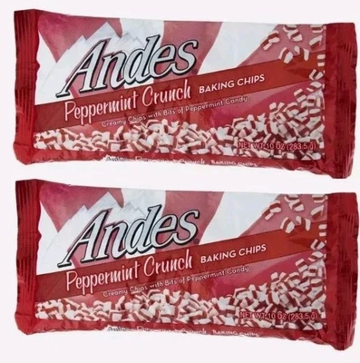 TWO BAGS Andes Peppermint Crunch Baking Chips 10 oz Creamy Mint Bits of Candy  - Image 1 of 4