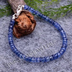 Blue Kyanite Bracelet 5mm Blue Kyanite Faceted Rondelle Beads Bracelet, Gemstone - Picture 1 of 3