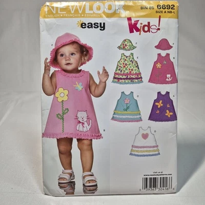 New Look Pattern 6692 Baby & Toddlers Sun Dress & Hat Newborn-Large UNCUT - Image 1 of 4