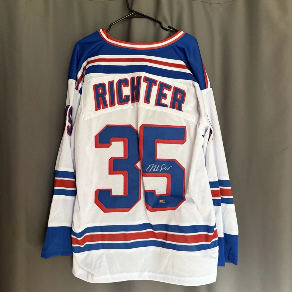 Mike Richter New York Rangers Custom Signed Autographed White Jersey Steiner COA - Image 1 of 1