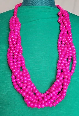 Bright Pink Wooden Necklace - Image 1 of 4