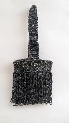 Vintage black Beaded Fringe Flapper Purse Evening Bag - Image 1 of 3