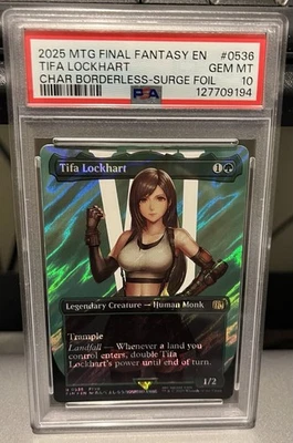 2025 MTG FINAL FANTASY CHARACTER BORDERLESS-SURGE FOIL TIFA LOCKHART PSA 10 - Image 1 of 2