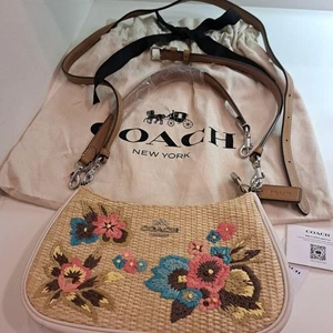 COACH Teri Shoulder Bag Crossbody Basket Straw Bow Print Embroidery EUC - Picture 1 of 11