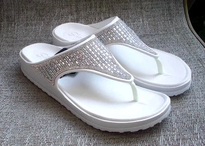 SKECHERS FOAMIES, Cali Breeze White Rhinestone LUXE FOAM Thongs, Women's 10 - Image 1 of 4