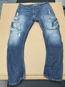 Robins Jeans Jeans Herren 34x31 Predator Cargo Distressed Denim Made USA Schnallen - Bild 1 von 11