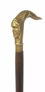 Bastone da passeggio stile vintage uomo manico vittoriano legno ottone canna ... - Foto 1 di 7