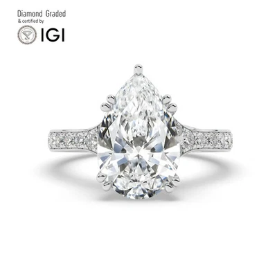 Pear Solitaire Labgrown Diamond Engagement Ring Platinum 3.40 Ct - Image 1 of 4