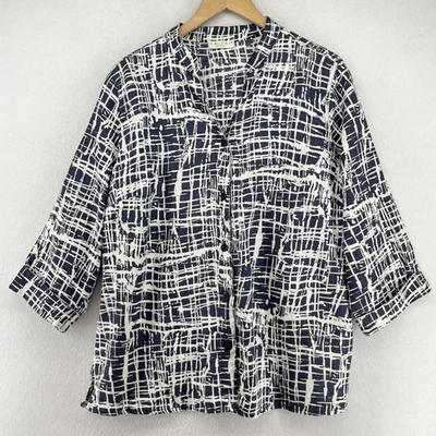 Camisa TWEEDS 1x Plus Lino Abstracto Abotonada Puños Manga 3/4 Tejida Azul Foto 1 de 4