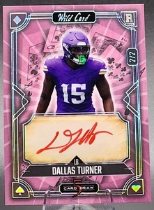 Dallas Turner 2/2 2024 Wild Card 5 Card Draw Rookie RC Auto Pink Vikings SSP - Picture 1 of 2
