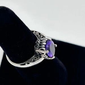 Kabana Amethyst Oval Solitaire Sterling Silver 925 Ornate Filigree Scroll Ring 6 - Picture 1 of 9