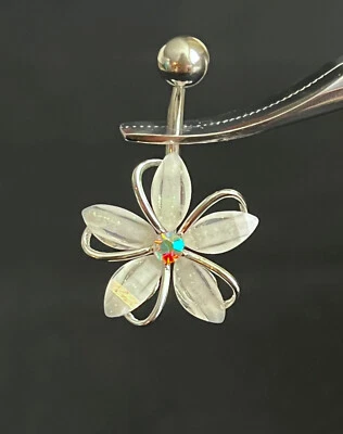 Anillo ombligo flor alambre central gema circonita cúbica 1 pieza perforado ombligo chapado en oro naval Foto 1 de 3