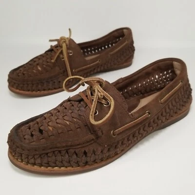 Mocasín de gamuza tejido Frye Quincy barco sin cordones para mujer talla 7 marrón Foto 1 de 4