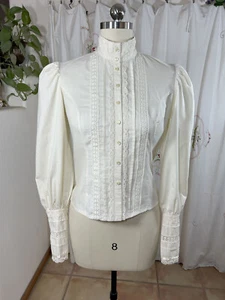 1970s Jessica's Gunnies Gunne Sax Victorian Blouse Ivory Button Cuff Lace sz 6/8 - Picture 1 of 10
