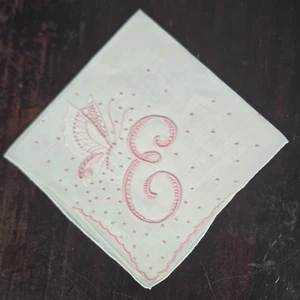 Vtg Exceptional Madeira Embroidered Cotton Linen Hankie Handkerchief Monogram E - Picture 1 of 9