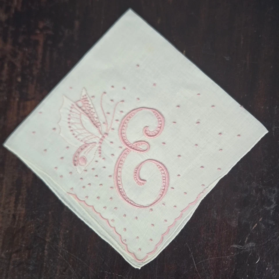 Vtg Exceptional Madeira Embroidered Cotton Linen Hankie Handkerchief Monogram E - Image 1 of 4