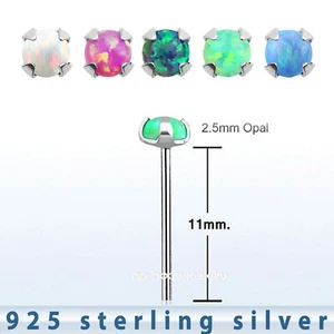 22g 2.5mm Synthetic Opal Prong Set .925 Sterling Silver Straight Nose Stud Ring - Picture 1 of 1