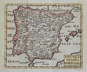 SPAIN & PORTUGAL, John Senex original antique map 1749 - Picture 1 of 1