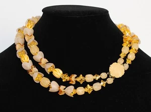 Vintage West Germany Lucite/Plastic Floral Bead 2 Strand Necklace Yellow - Picture 1 of 9