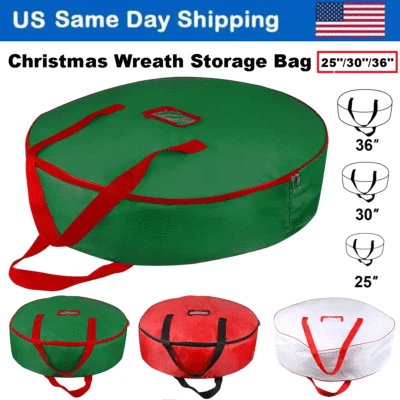 25"/30"/36" Christmas Wreath Storage Bag Garland Container Cover Double Zipper - Image 1 of 4