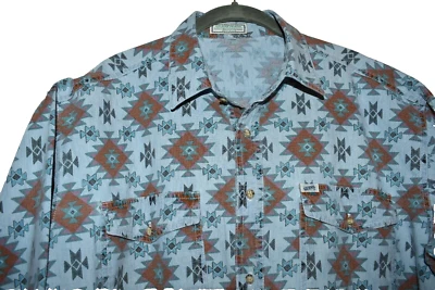Guess Jeans Shirt Mens Medium Georges Marciano Button Up Blue Western Aztec Vtg. - Image 1 of 4