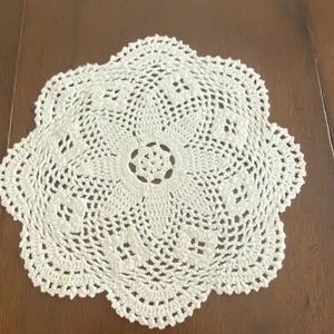 Beige Round Floral Crochet Lace Doily Tablecloth Decorative Placemat - 9.7" - Picture 1 of 4