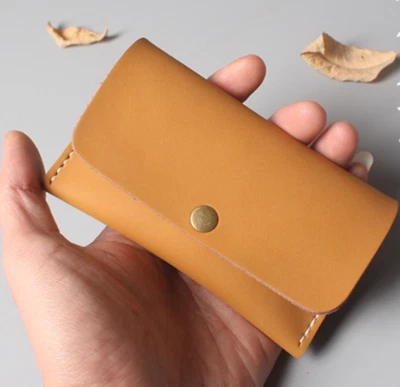 men women wallet purse cow Leather bank credit Card pouch bag case yellow 565 - Image 1 of 4