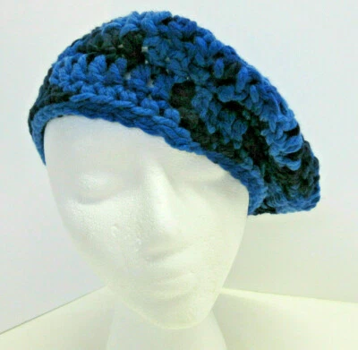 Boina Azul Tam Colorido Gorro Grueso Calavera Gorra Sombrero Hecho a Mano Crochet Talla Pequeña Foto 1 de 4