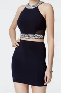 B Darlin Dress Size 3/4 Navy Blue 2 Piece Embellished Bodycon Homecoming - Picture 1 of 12