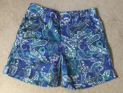 RALPH LAUREN 佩斯利短裤 8 码蓝色绿松石二手状况完好外观 — 第 1/4 张图片