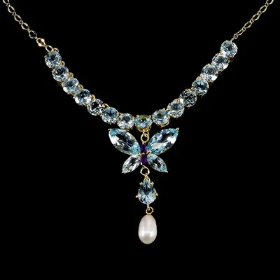 Collana in argento sterling 925 marchesa topazio ametista perle gemme... - Immagine 1 di 4