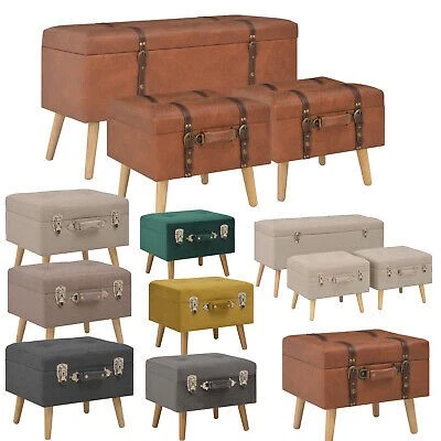 Hocker mit Stauraum Stoff/Kunstleder Kofferhocker Vintage Sitzbänk Sitzhocker  - Bild 1 von 1