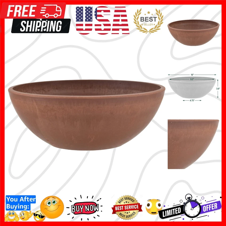 M25TC 8-inch Plastic/Stone/Wood Composite Low Bowl Planter – No Drainage Hole...