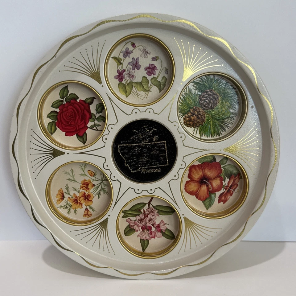 Bandeja de bebidas metálica vintage MONTANA 11" floral MCM servicio de recuerdo estatal para seis Foto 1 de 4