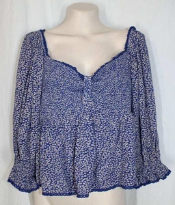 NWT Free People Medium Blue Combo Britnee Floral Daisy Crop Peplum Top - Picture 1 of 7