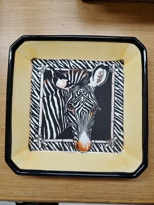 Plato de cerámica decorativo cebra plato cuadrado poco profundo cuenco safari vida silvestre animal Foto 1 de 4
