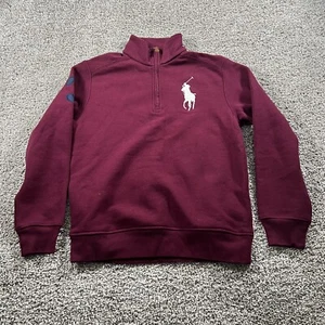 Polo Ralph Lauren Sweater Boys 10-12 Medium Maroon Preppy Sweatshirt 1/4 Zip - Picture 1 of 11